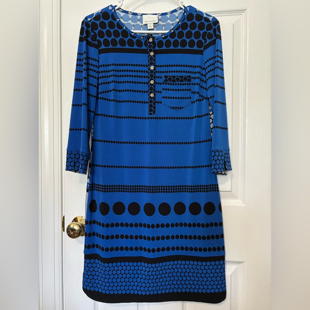 Donna Morgan Blue and Black Polo Dress with 3/4 Sleeves